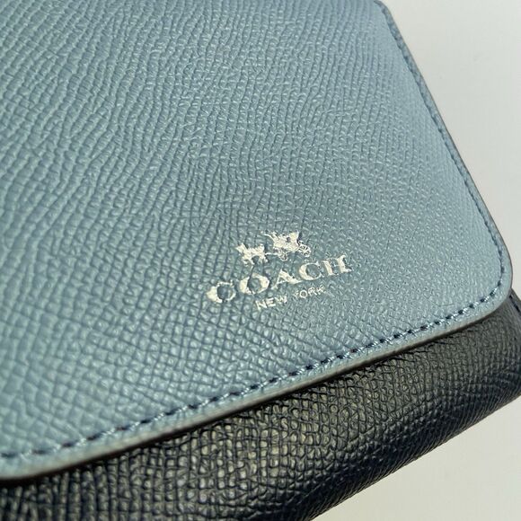 Coach Color Block Geometric Small Wallet Silver/Midnight Blue Multi/Red F57825 - Picture 2 of 9